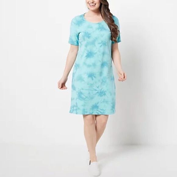 Denim & Co. French Terry Crystal Wash Tie-Dye T-Shirt Dress - Picture 2 of 6